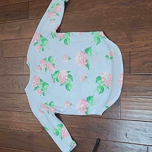 Crown & Ivy Light Blue 3/4 Sleeve Blouse with Pink & Green Floral Design size S - Picture 2 of 6